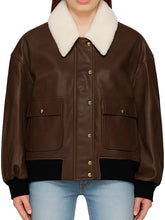 Brown Leather Jacket with Shearling Collar