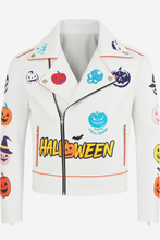Stylish Halloween pumpkin white leather jacket for cosplay and party wear