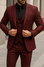 Red three piece mens suit for wedding prom and formal parties