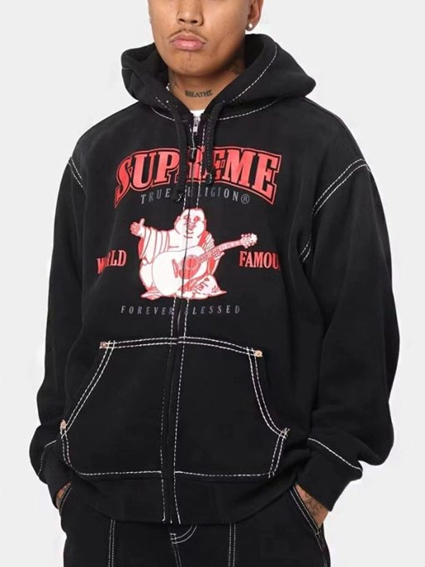 Supreme True Religion Hoodie front view black streetwear