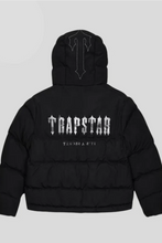 trapstar puffer jacket black front view for men