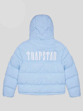 trapstar logo detail puffer jacket black closeup design