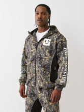 True Religion Buddha Camo Windbreaker Jacket close up camo print fabric