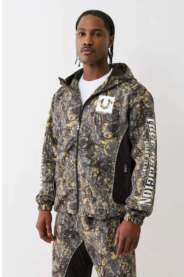True Religion Buddha Camo Windbreaker Jacket front view men’s streetwear