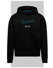 Model wearing vespa dec hoodie jet black fashion look