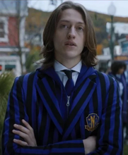 Wednesday series uniform blazer blue black striped design