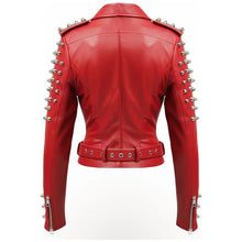Stylish red leather jacket with metal studs back
