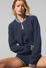 Casual women navy bomber jacket backside design