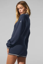 Trendy casual women navy blue bomber jacket outfit