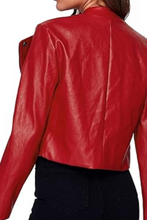 Red lambskin leather jacket women stylish biker coat fashion outfit