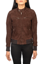 Zenna mocha suede jacket women brown front view
